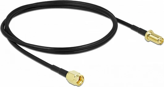 Kabllo antene DeLOCK LMR100, RP-SMA mashkull në RP-SMA femër, 1 m, e zezë