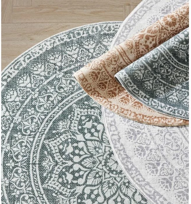 Qilim rrethor SONGMICS HOME TAR052G02, diametër 160 cm, jo-rrëshqitës, i larshëm në lavatriçe, stil boho, gri e errët/e bardhë, 1 copë