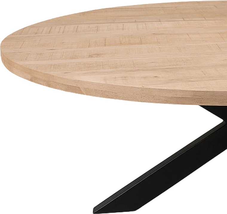 Tavolinë Fardy, dru mango i fortë, ngjyrë natyrale, këmbë metalike të zeza, 220x100x76cm