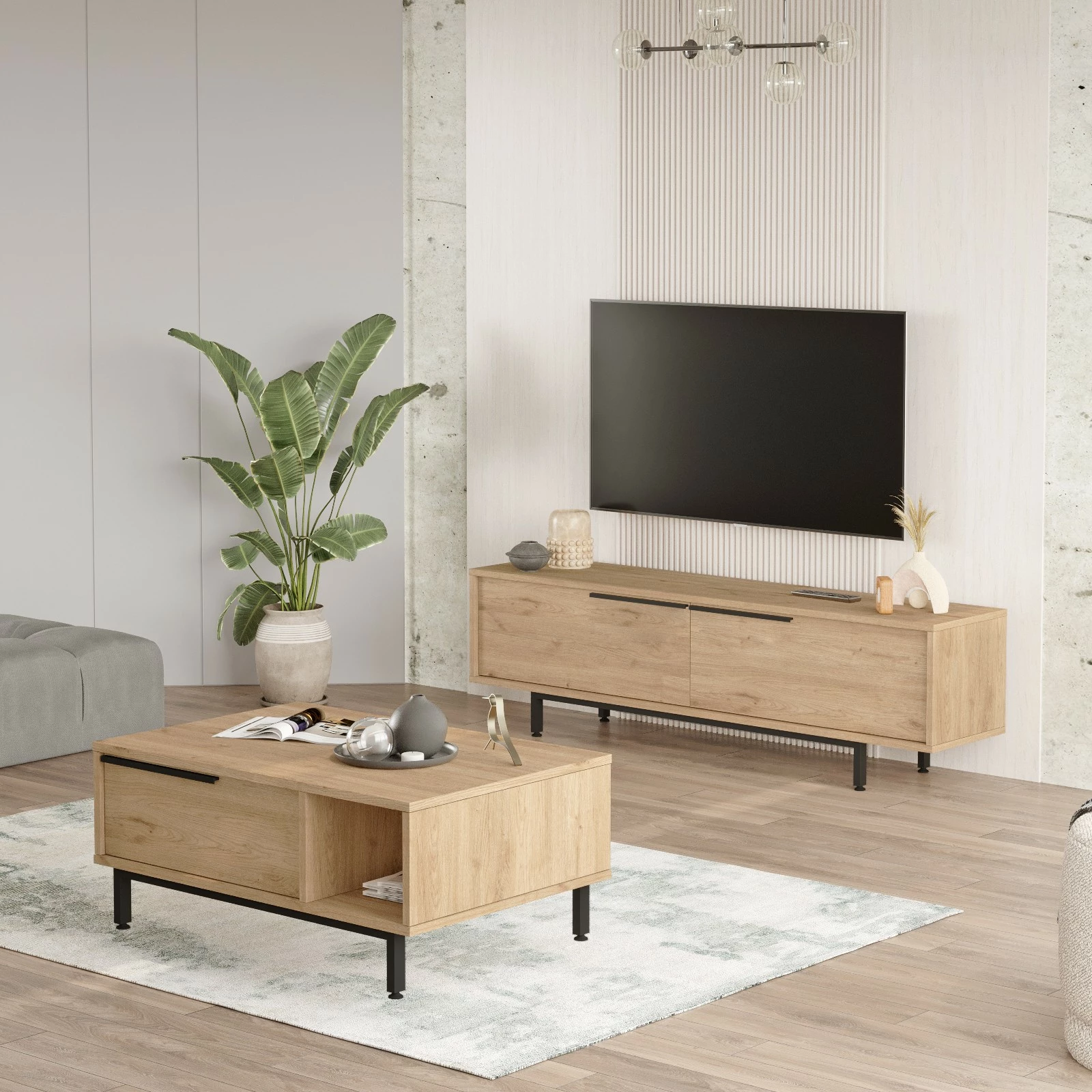 Set mobiljesh për dhomë dite Hanah Home, ON19-S, ngjyrë lisi