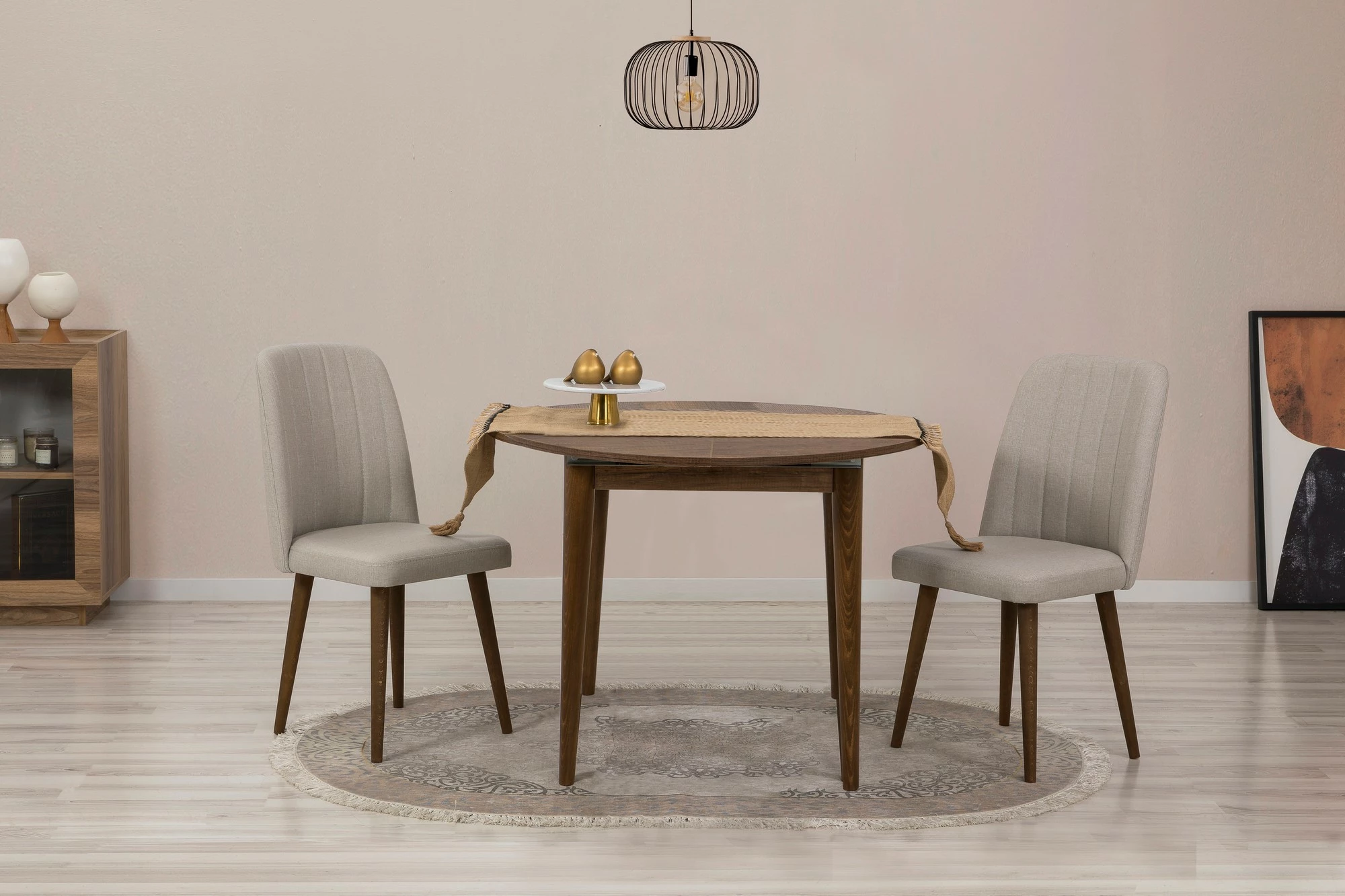 Tavolinë me karrige, zgjatshme, 3 copë, Skye Decor Vina 1005 3, e bardhë, krem