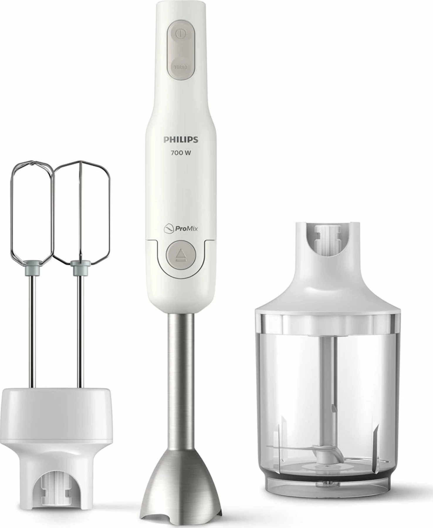 Blender dore Philips HR 2546/00 700W, 2 shpejtësi + Turbo, me grirës XL + rrahëse + gotë matëse, i bardhë