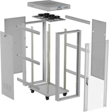 Kabinet rack LANBERG 19" 42U 600x1000, derë xhami, qëndrim, gri