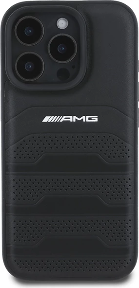 Mbështjellës Mercedes AMG për iPhone 16 Pro Max, lëkurë, i zi