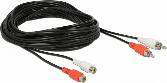 Kabllo zgjatëse RCA DeLOCK 85807, 2x RCA M në 2x RCA F, 5 m, zi/kuq/bardhë