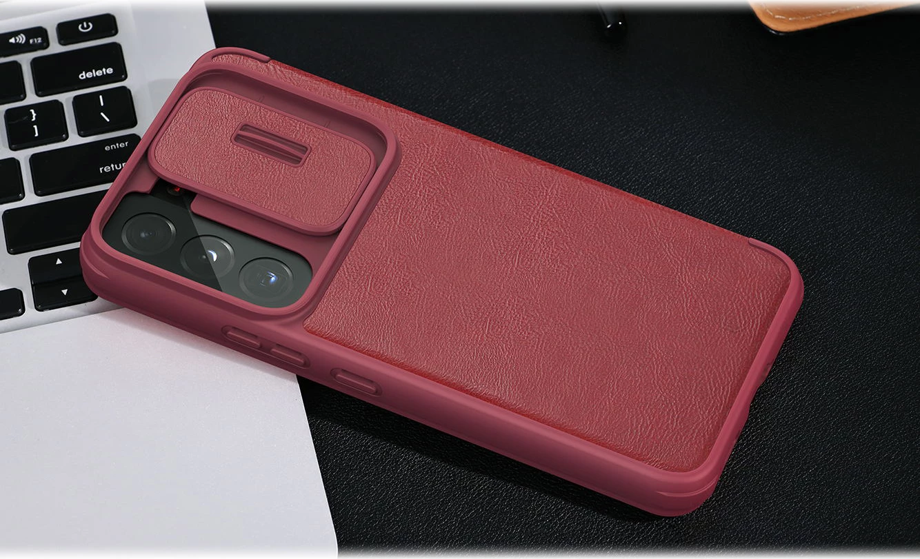 Mbështjellës Nillkin Qin Leather Pro Case për Samsung Galaxy S22+, me kapak dhe mbrojtës kamere, i zi