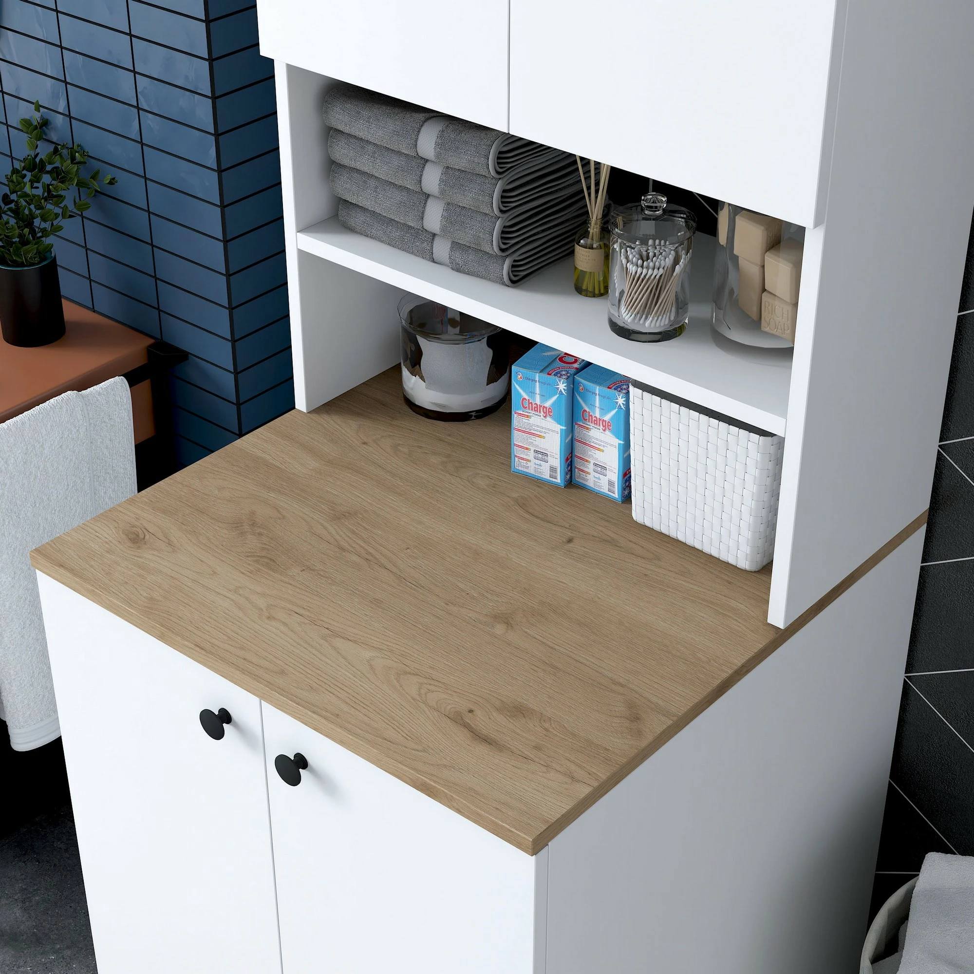 Dollap për lavatriçe, ngjyrë e bardhë dhe arre, Hanah Home KD102-2160