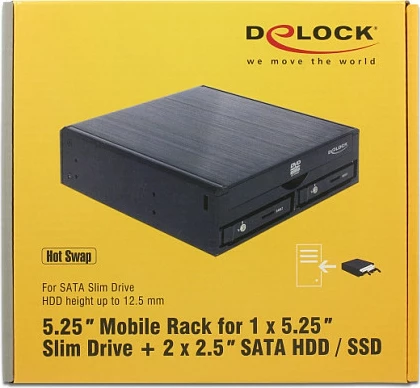 Rack mobil për HDD/SSD DeLOCK 47230, 5.25", SATA III, hot-swap, i zi