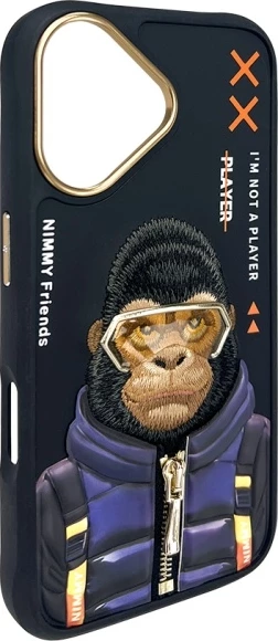 Mbështjellës Nimmy Cool&Cute 2.0 Monkey për iPhone 16 6.1", i zi, në kuti