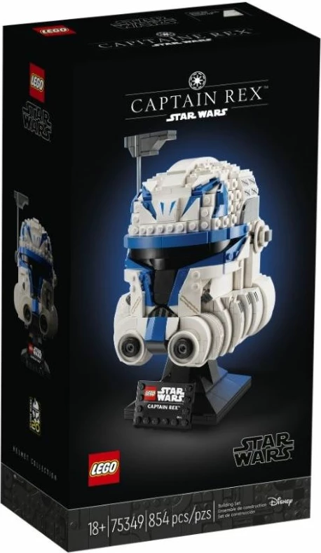set LEGO Star Wars Helmetë Captain Rex 75349, 854 copa, model ekspozimi, 18+, blu e bardhë