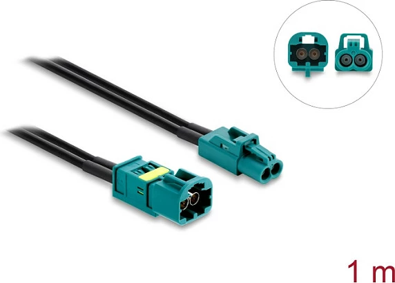 Kabllo DeLOCK Mini FAKRA Z dual (femër) në FAKRA Z dual (mashkull), 1 m, e zezë/blu