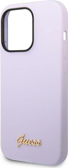 Mbështjellës Guess GUHCP14LSLSMU për iPhone 14 Pro 6.1", silikon, Vintage Gold Logo, vjollcë