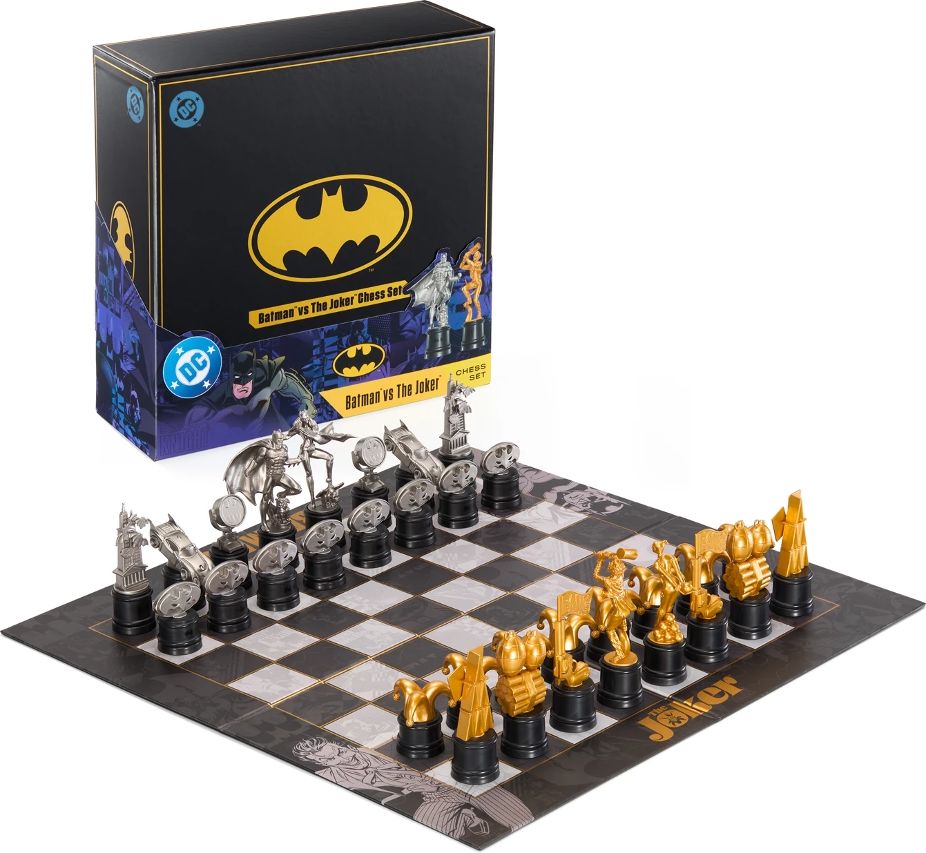 Set shahu Noble Collection DC Batman vs The Joker, 32 figura, tabelë e palosshme 47×47 cm, argjend/ari
