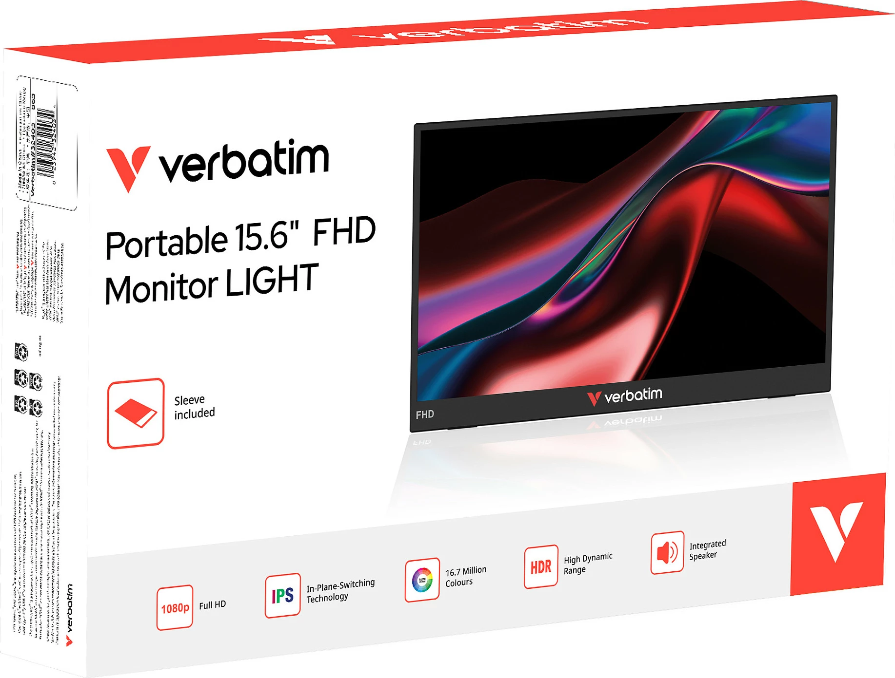 Monitor portativ Verbatim PM-15 LIGHT, 15.6", Full HD 1080p, HDR, FreeSync, i zi