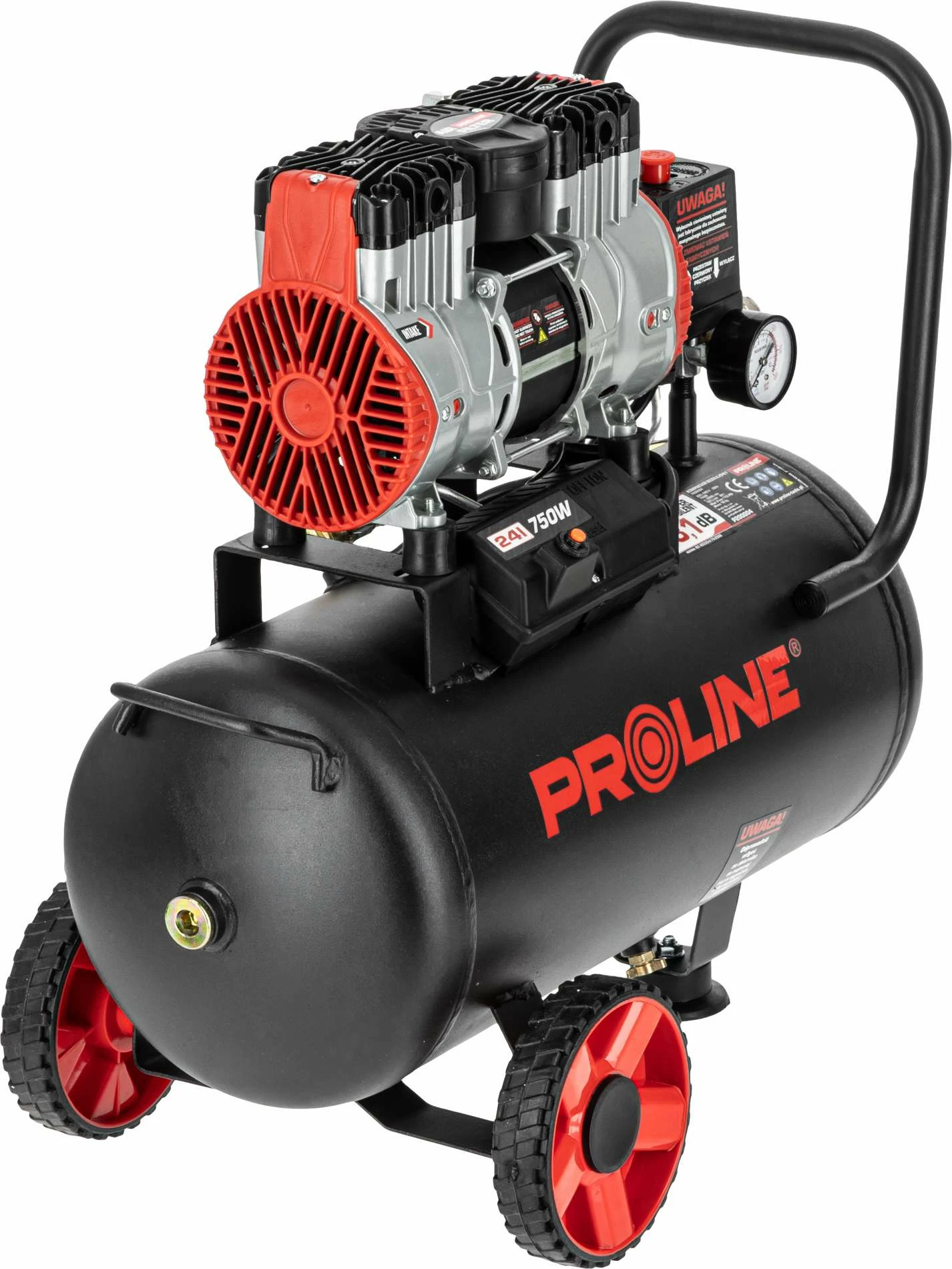 Kompresor ajri pa vaj PROLINE P200004 24L 750W/1HP 8 bar 167 l/min, zi/kuq