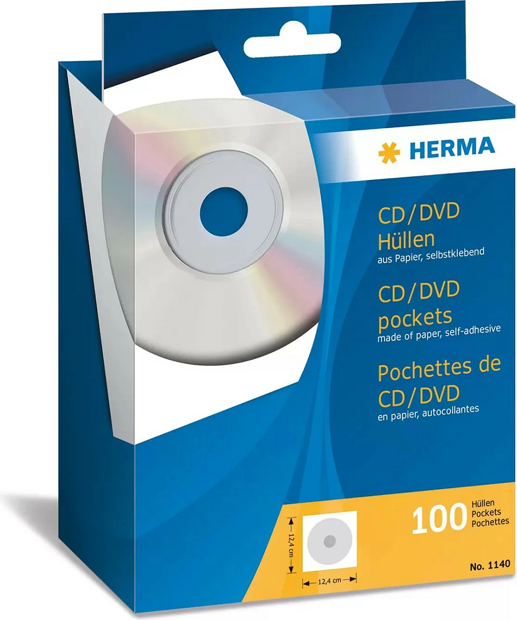 Xhepa CD/DVD HERMA 1140, 124x124 mm, vetëngjitës, 100 copë, të bardhë