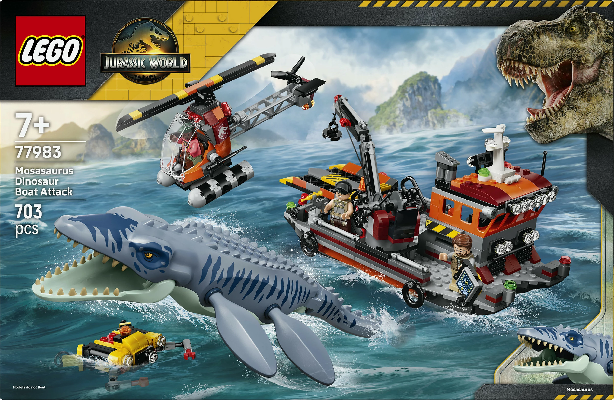 Set LEGO Jurassic World 77983 Mosasaurus Boat Attack, 703 copë