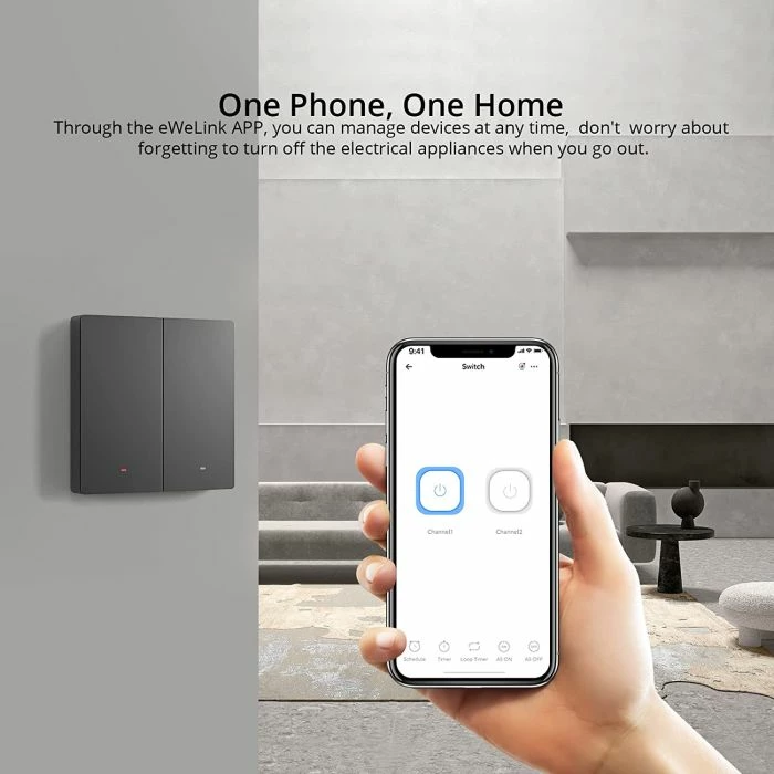 Switch i mençur muri Wi‑Fi SONOFF M5-2C-86, 2 kanale, standard EU 86, gri e errët
