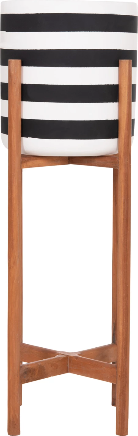 Vazo e brendshme RENTIL, fibër-cement, vija të zeza dhe të bardha, bazë dru tik, 23x60cm