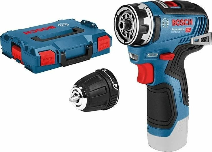 Vidator-trapan me bateri Bosch GSR 12V-35 FC (06019H3002) 12V, 35Nm, brushless, FlexiClick, mandrinë 10mm, me kuti, pa bateri/pa karikues, blu