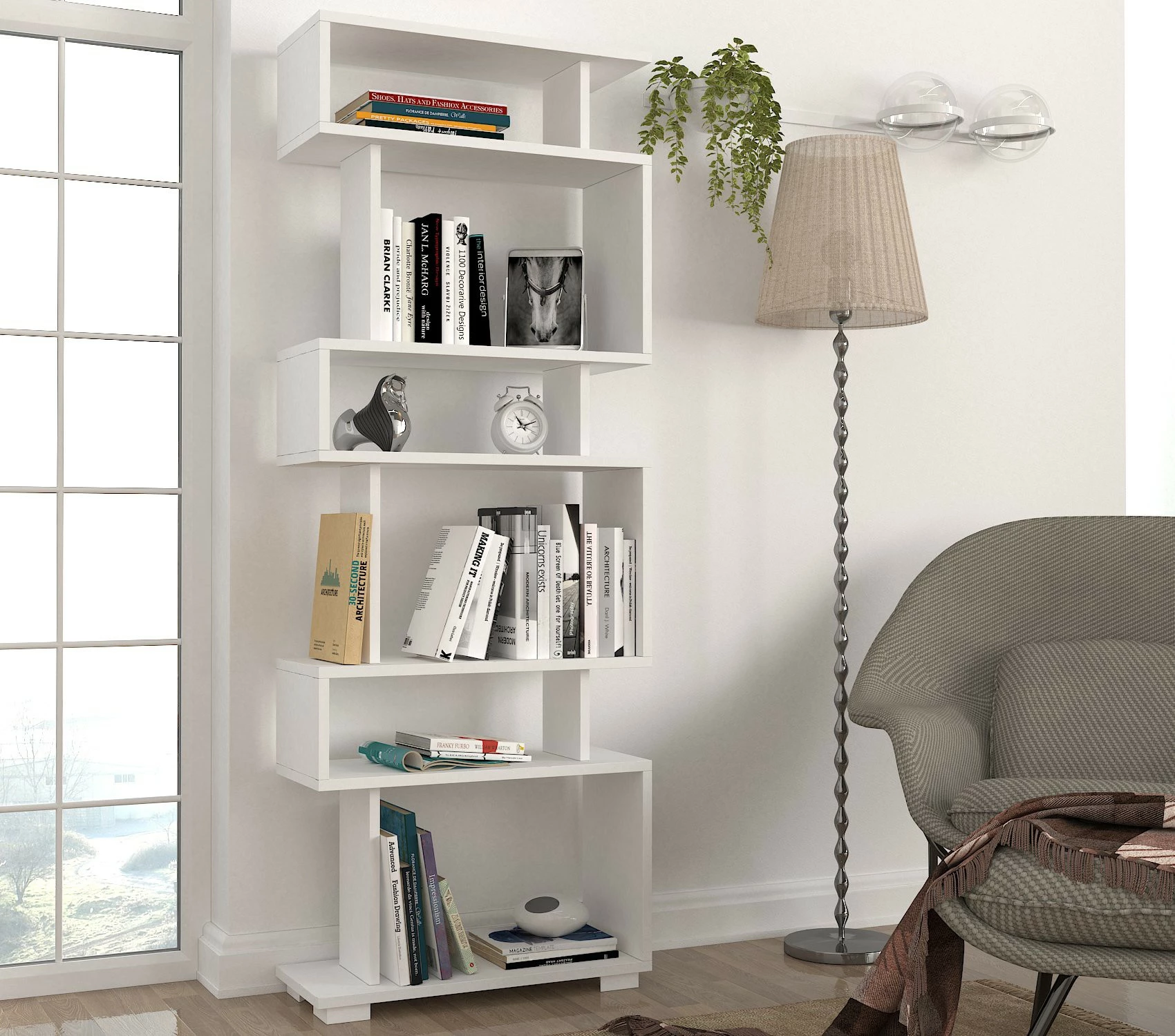 Raft librash Hanah Home, Blok, i bardhë