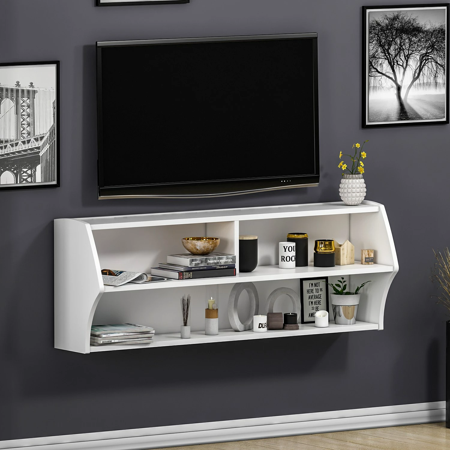 Komodë TV, ngjyrë e bardhë, Skye Decor, Sofya