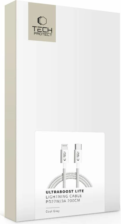 Kabllo karikimi Tech-Protect UltraBoost, USB-C në Lightning, 200 cm, Gri