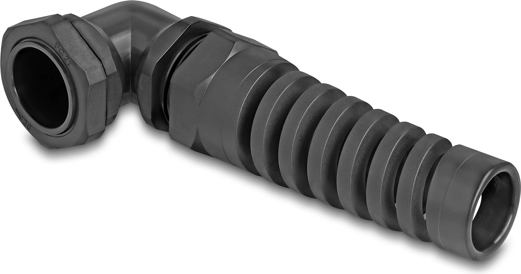Glande kabllore DeLOCK PG21 90°, IP68, për kabllo 13-18 mm, e zezë
