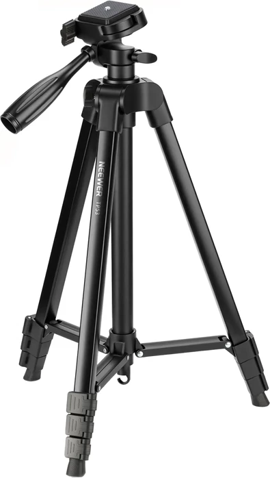 Tripod kamerash Neewer TP53 (version bazik), 42–146 cm, ngarkesë 1.5 kg, me mbajtëse telefoni, i zi, set