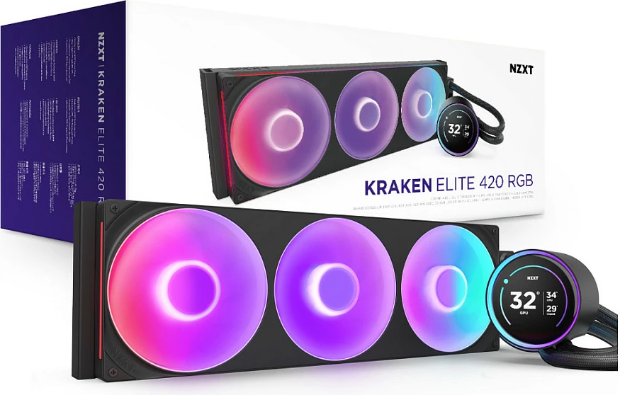 Ftohës uji AIO për CPU NZXT Kraken Elite V2 420 RGB RL-KR42E-B2, 3x140mm, ekran IPS, i zi