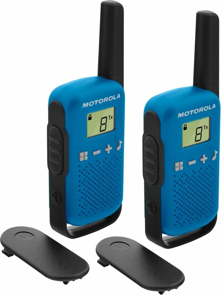 Walkie-talkie Motorola TLKR T42, 16 kanale, rreze deri 4 km, UHF 446 MHz, blu, set 2 copë