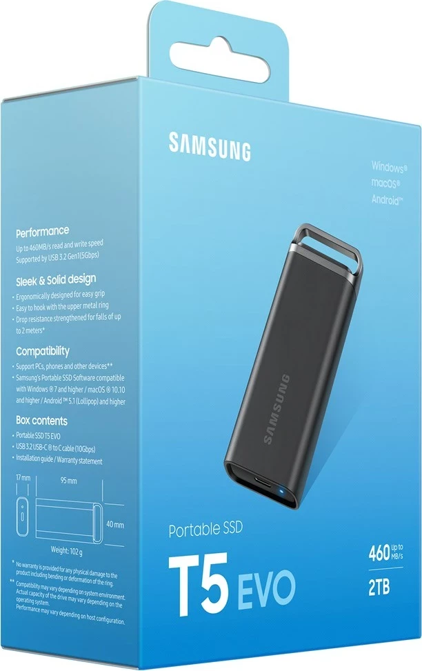SSD portabël Samsung MU-PH2T0S, 2 TB, USB 3.2 Gen 1, Zi