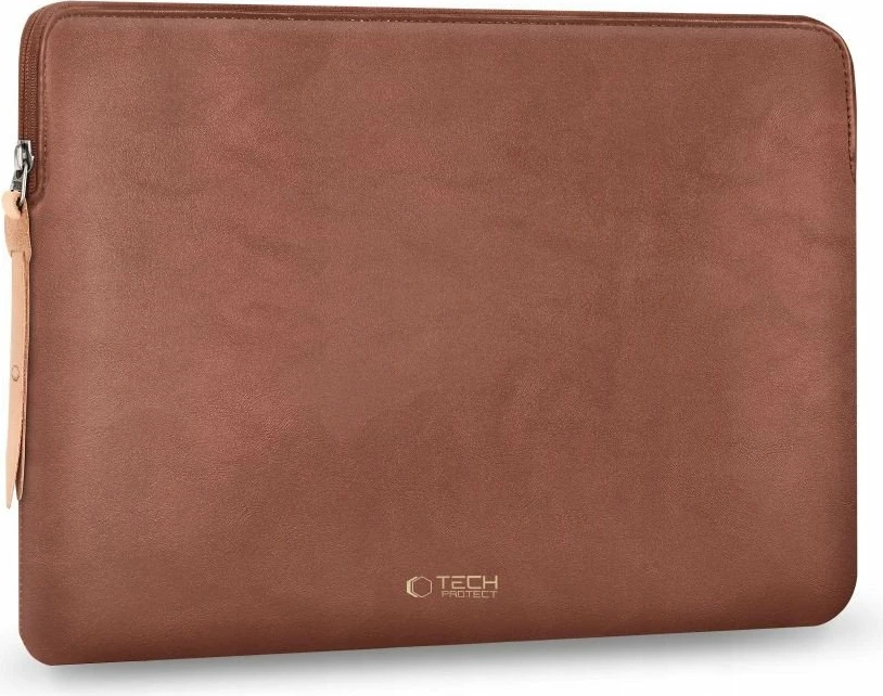 Mbështjellës për laptop Tech-Protect Fleece Case 16\", me zinxhir, lëkurë artificiale, kafe