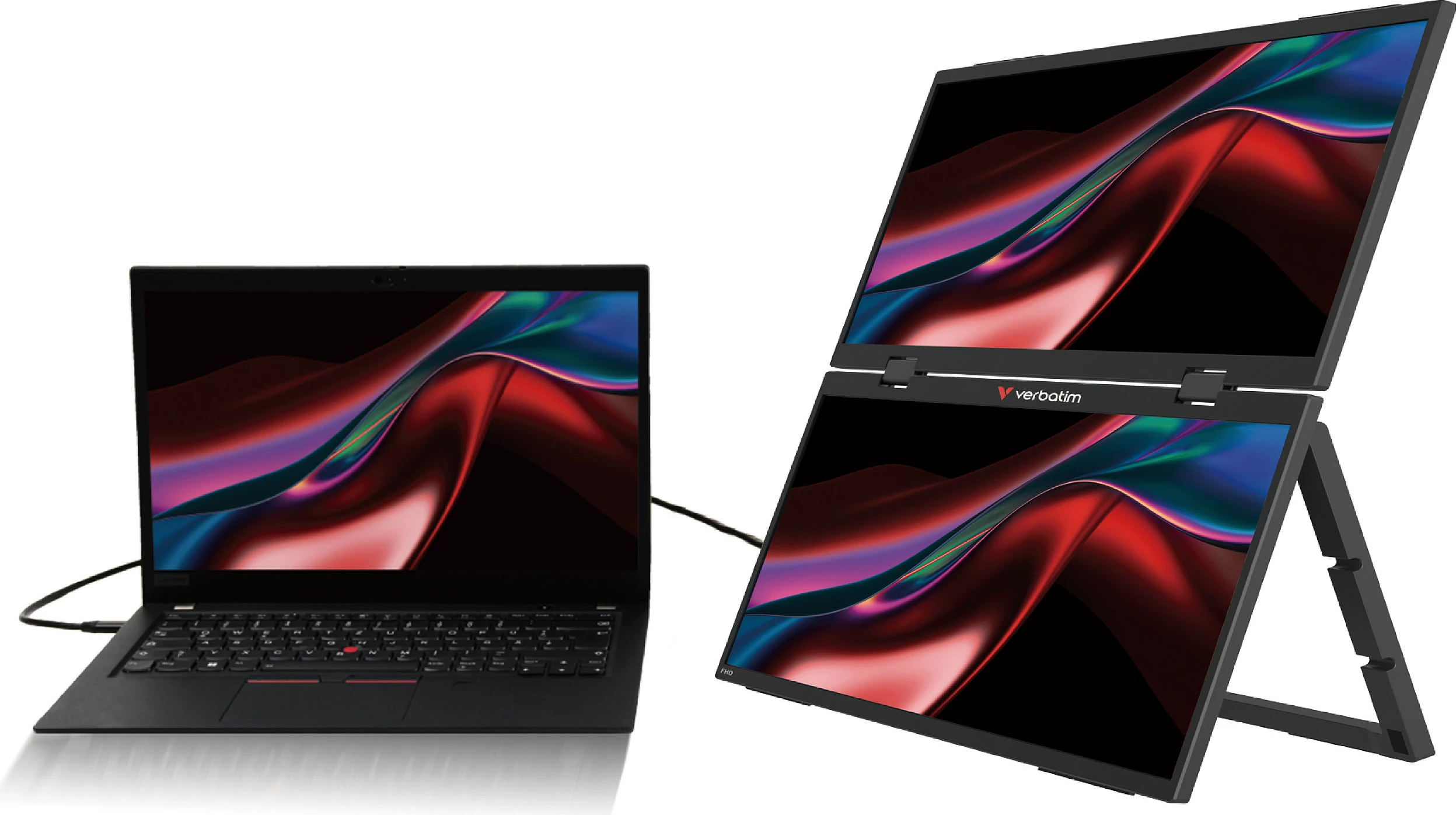 Monitor portativ i dyfishtë Verbatim Portable 15.6" FHD Dual Monitor Essentials, 2x 15.6", Full HD, USB-C/HDMI, i zi