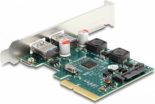 Kartë zgjerimi PCIe DeLOCK PCIe 3.0 x4, 2x USB 3.2 Gen 2 Type-A 10Gbps, low-profile, gjelbër/gri