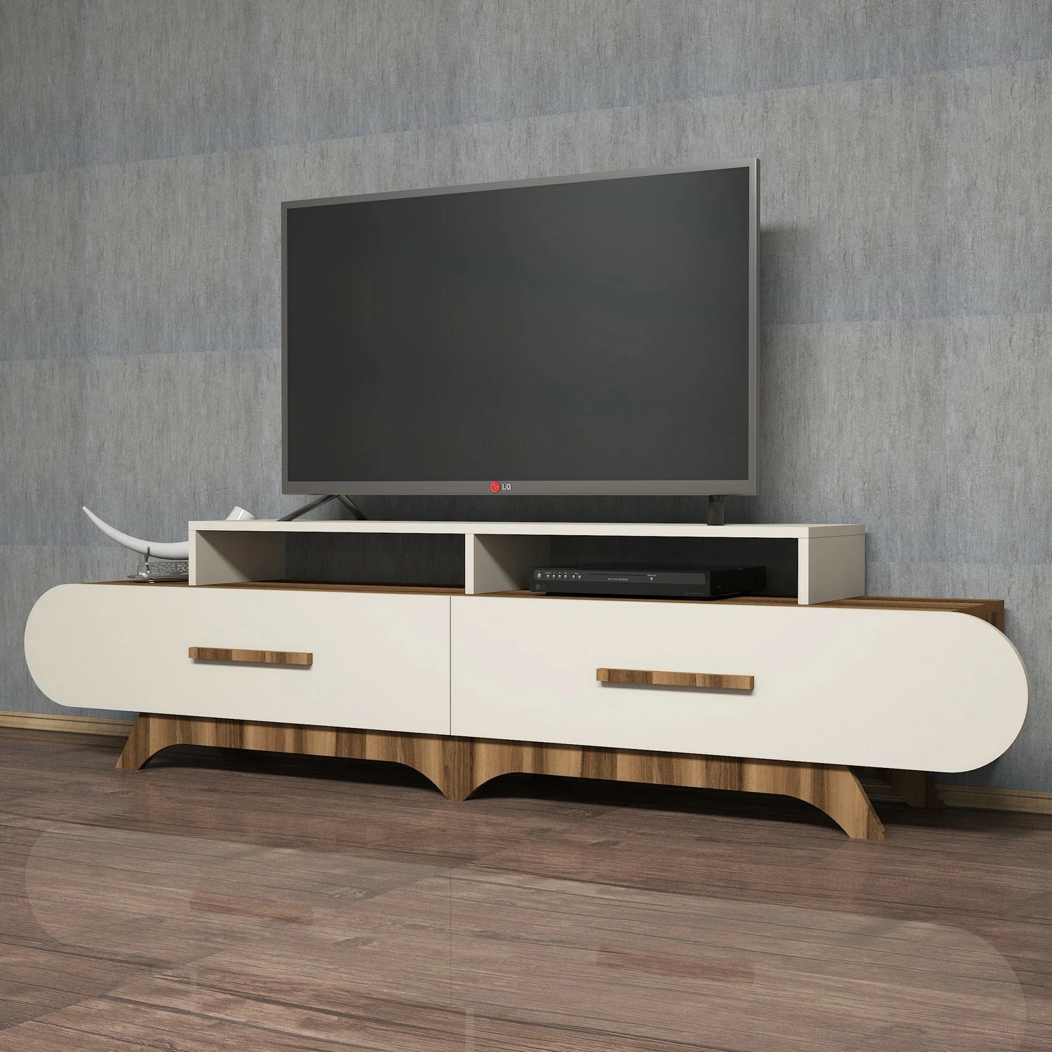Komodë TV Hanah Home, Flora, ngjyrë arre dhe krem