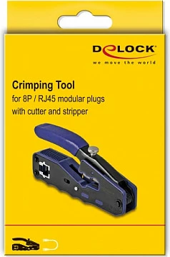 Vegël krimpimi DeLOCK 90577 për RJ-45, me prerës/zhveshës, zi/blu