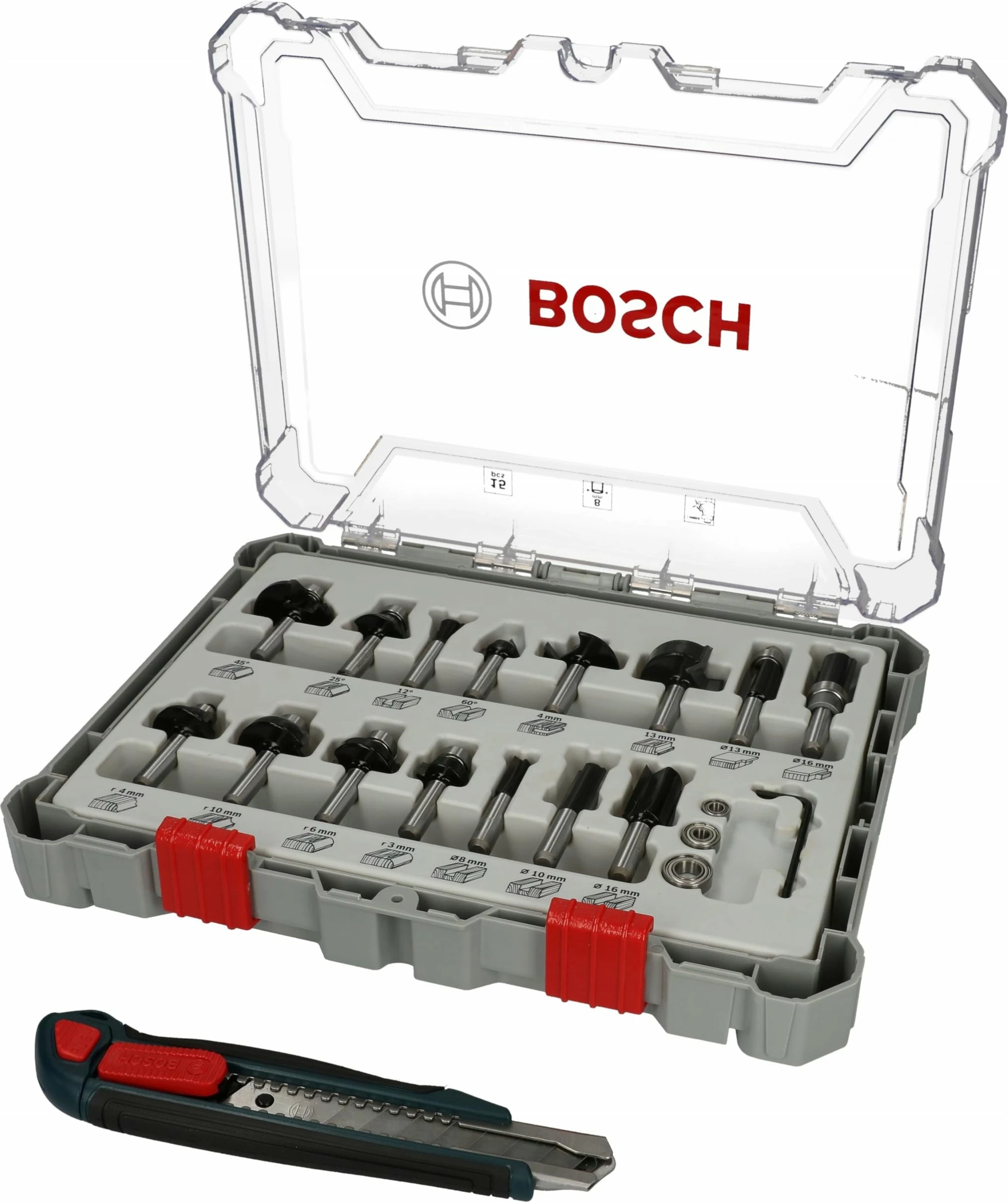 Set frëzash për frezë Bosch Professional 0615997653, bosht 8 mm, karbid, 15 copë