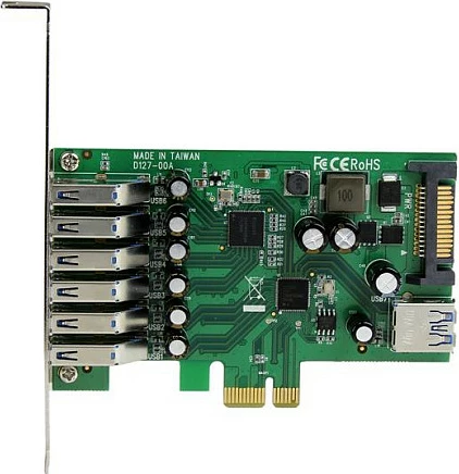 Kartelë zgjerimi PCIe StarTech PEXUSB3S7, 7 porta USB 3.0, UASP, full-height/low-profile, e gjelbër/metalike