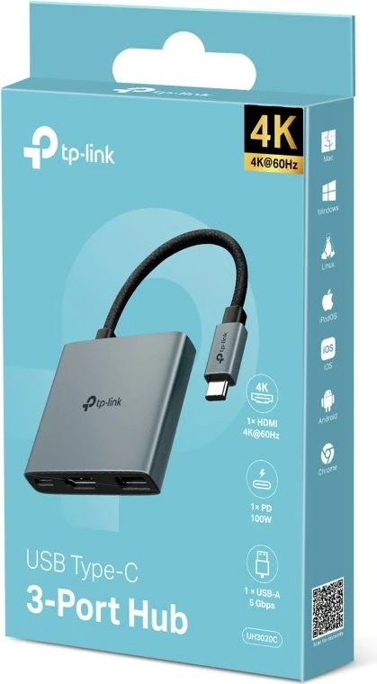Hub USB TP-Link UH3020C, USB Type-C, 5000 Mbit/s, Gri
