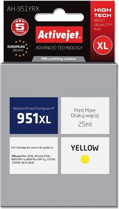 Ngjyrë zëvëndësuese Activejet AH-951YRX për printer HP951XL CN048AE, e verdhë