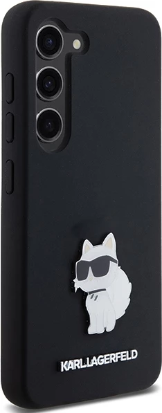 Mbështjellës Karl Lagerfeld Silicone Choupette Metal Pin për Samsung Galaxy S23, i zi