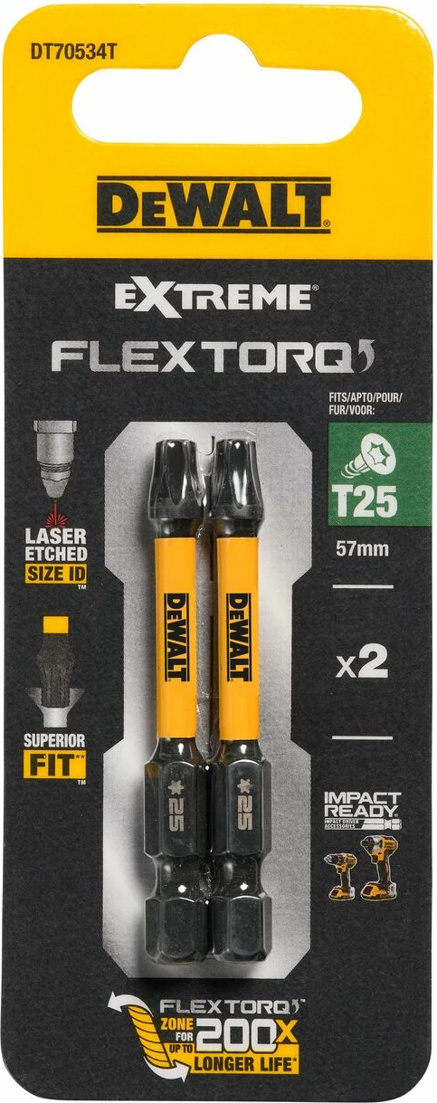 Bit Torx Dewalt DT70534T Extreme Flextorq T25 57 mm, 2 copë