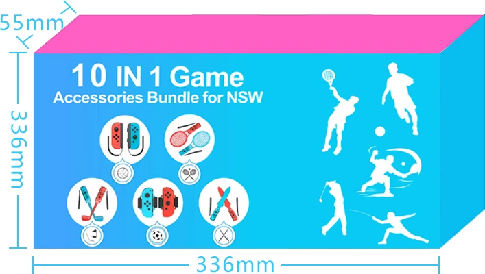 Set aksesorësh për Nintendo Switch, Hurtel, Nintendo Switch Sports 10-in-1, për Joy-Con, 10 pjesë, kuqe e kaltër