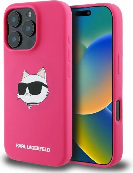 Mbështjellës, Karl Lagerfeld, Silicone Choupette Head Print, për iPhone 16 Pro Max, me MagSafe, fuchsia