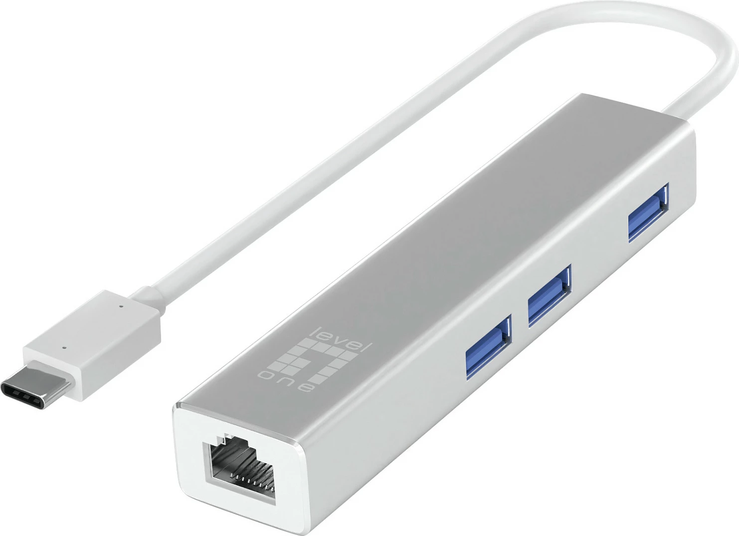 Adapter rrjeti USB-C LevelOne, Gigabit, me Hub USB, Argjendtë