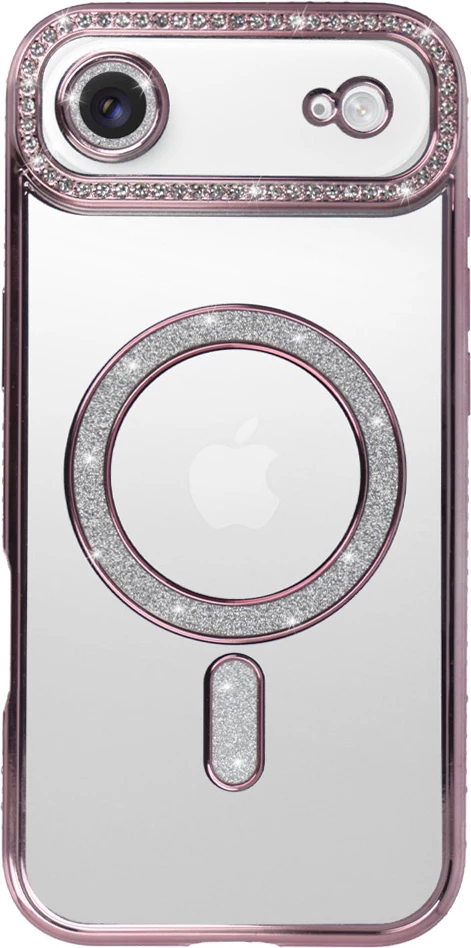 Mbështjellës silikoni ONASI MagSafe për iPhone 17 Air, transparent pink me glitter