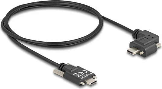 Kabllo USB-C DeLOCK USB 2.0, USB-C në USB-C, me vida, konektor këndor, PD 3.0 60W, 1m, e zezë
