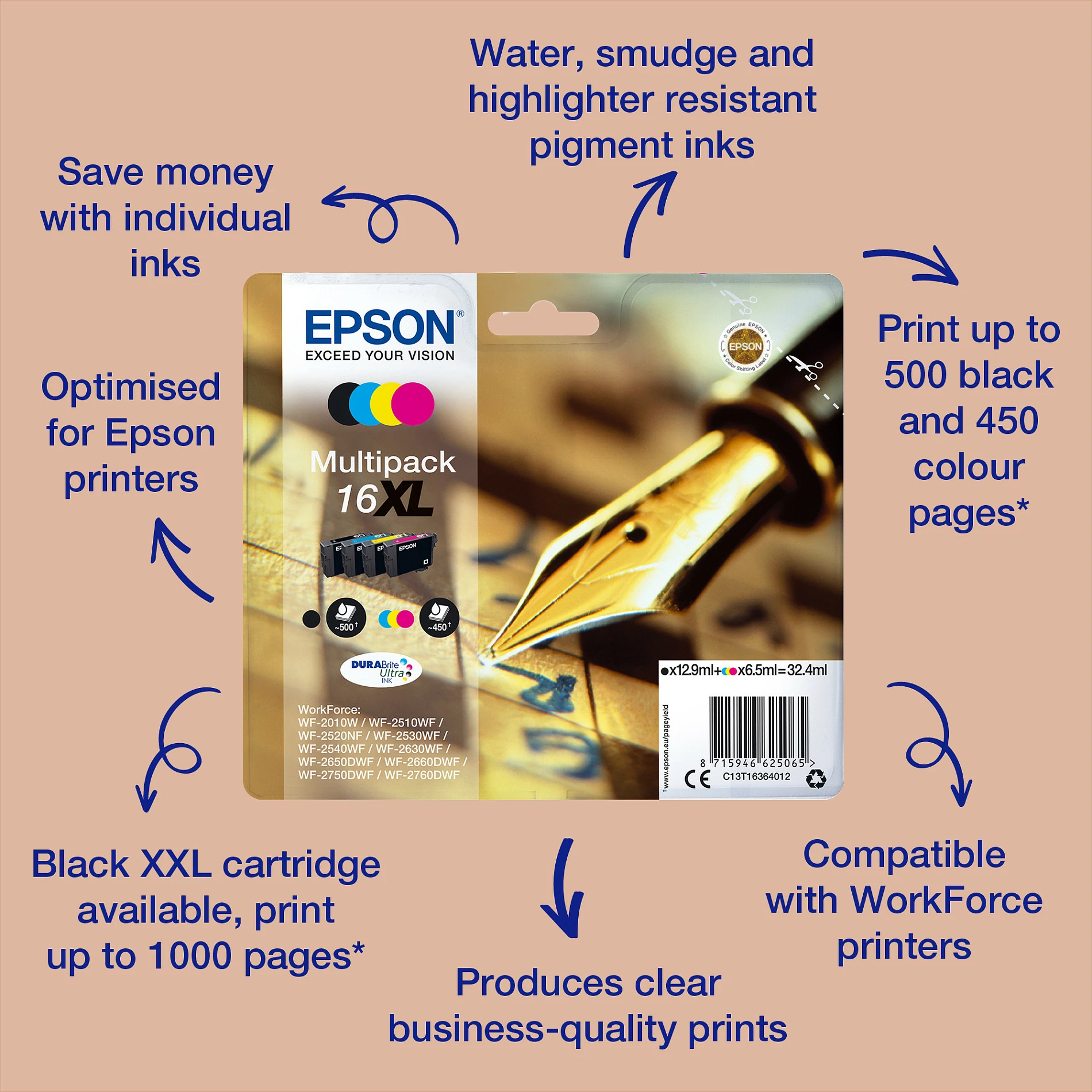 Kartrix boje Epson 16, original, 5.4 ml, 175 faqe, e zezë
