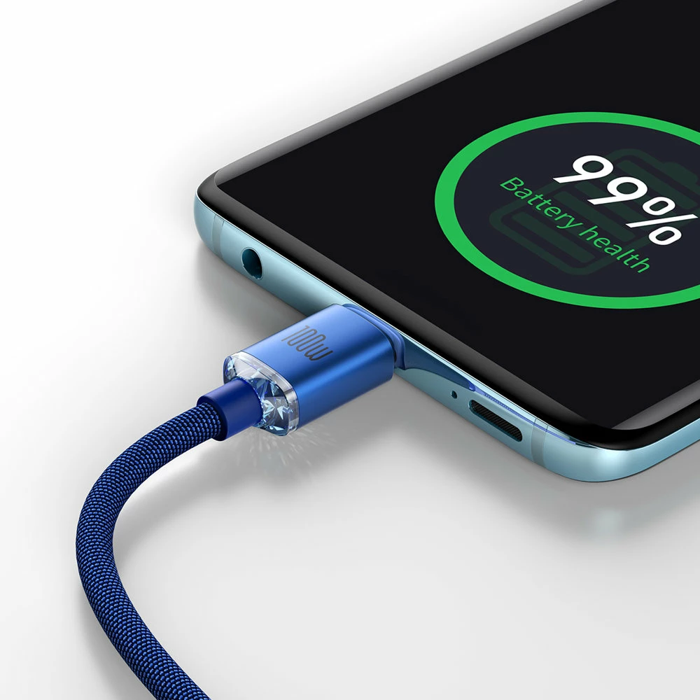 Kabllo USB-C në USB-C Baseus Crystal Shine Series CAJY000603, 1.2m, 100W, Blu